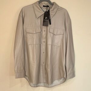 NWT SPYM Beige faux Leather Shirt Jacket Women’s Sz 16
